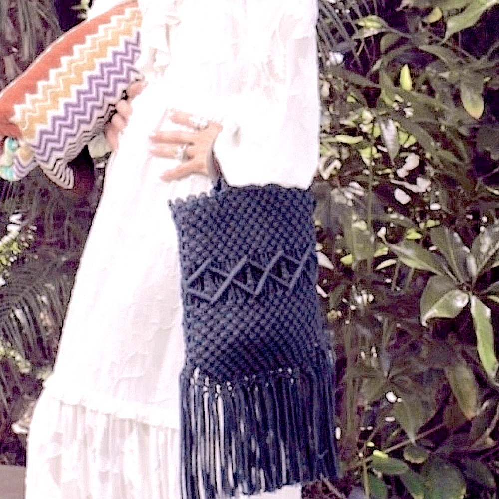 Danielle Nicole Black Macrame Boho Fringe Crochet… - image 1